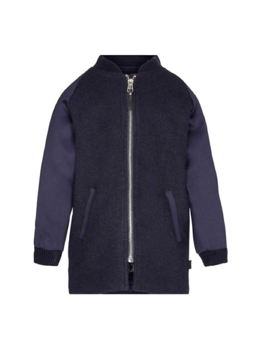 ** MOLO Haywood Navy Boiled Wool and Satin Baseball Coat Size 140 (US 10)